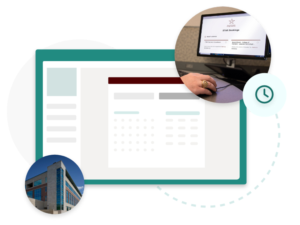 Texas A&M STAR team using the Microsoft Bookings App and the Health Science Center building