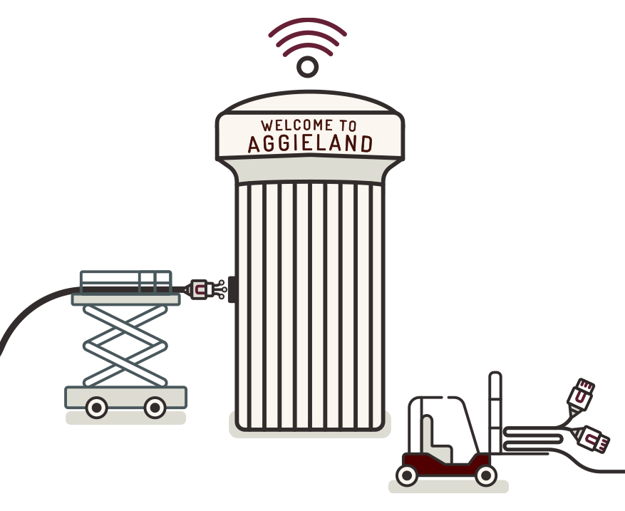 Wireless cables being moved away while new fiber cables are being plugged in to Aggieland water tower